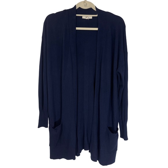 Peyton Primrose Cardigan Sweater Womens Size L Open Front Ribbed Knit Navy Blue - Picture 1 of 12